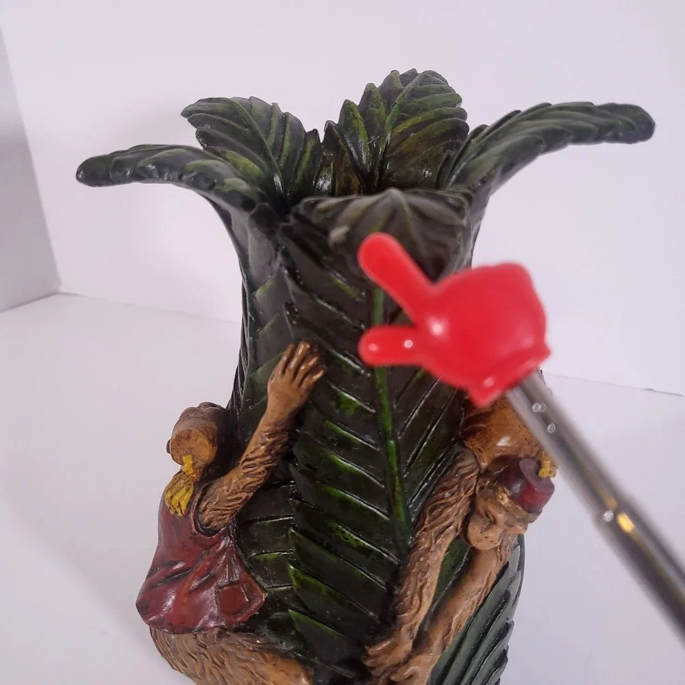 Cedar Creek Collection 3D Palm Leaf Monkey & Banana Resin Vase - Tropical Decor